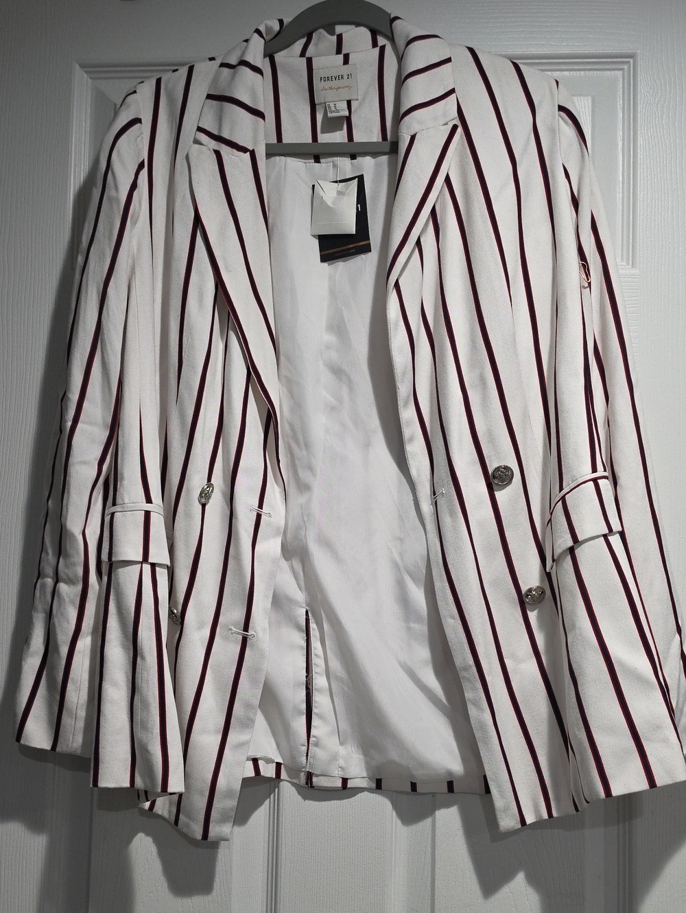 Forever 21 White Blazer with Maroon Pinstripes
